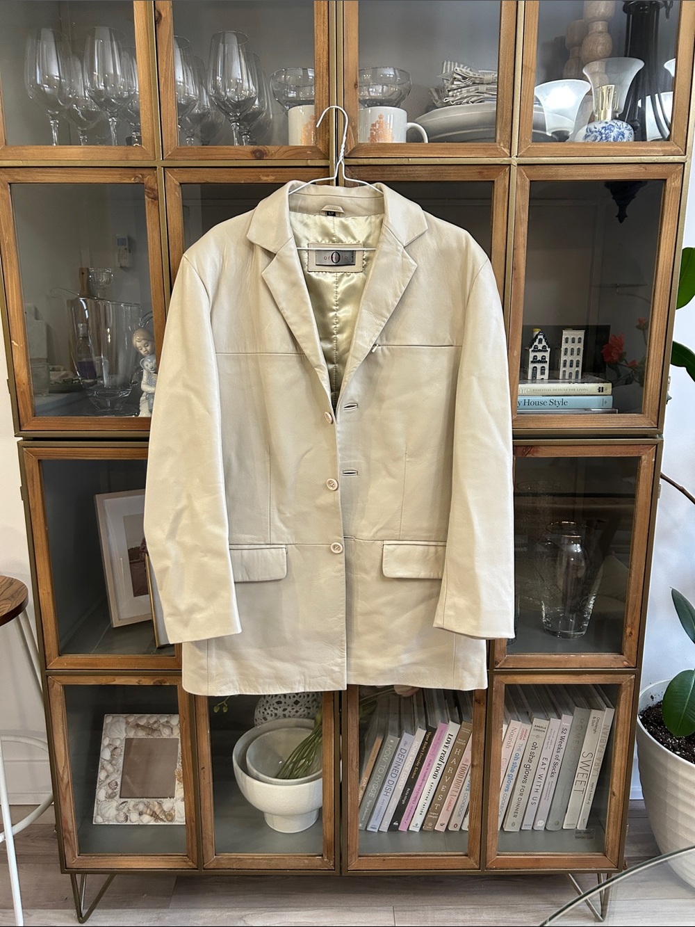 Vintage Orvieto 100% Genuine Leather light gray Blazer Jacket